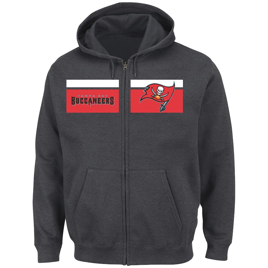 Men's Tampa Bay Buccaneers Charcoal Majestic Touchback Full-Zip 2018 NFL Hoodie